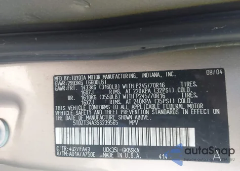 2005 Toyota Sequoia Sr5 V8 z USA, uszkodzony, nr VIN 5TDZT34A35S239565